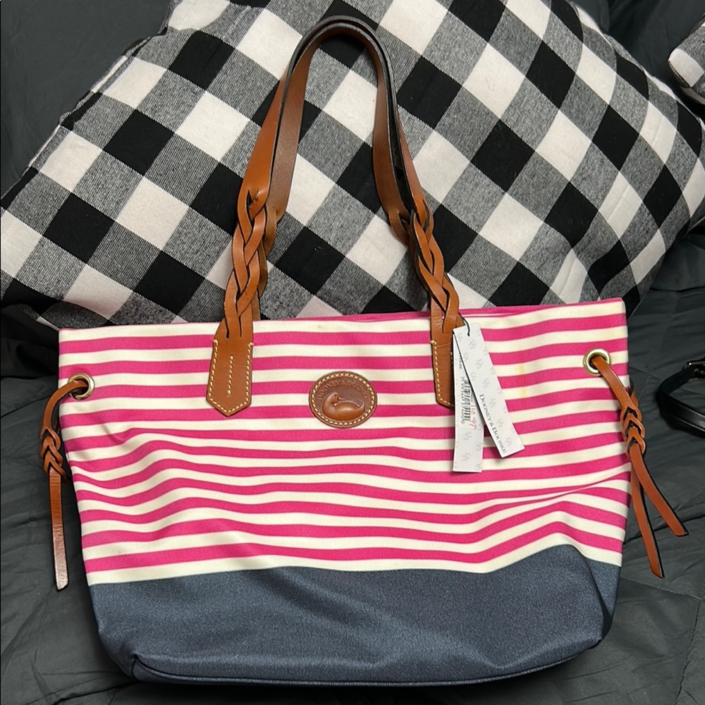 Dooney & Bourke Striped Pink and Blue Tote Bag **see full description**